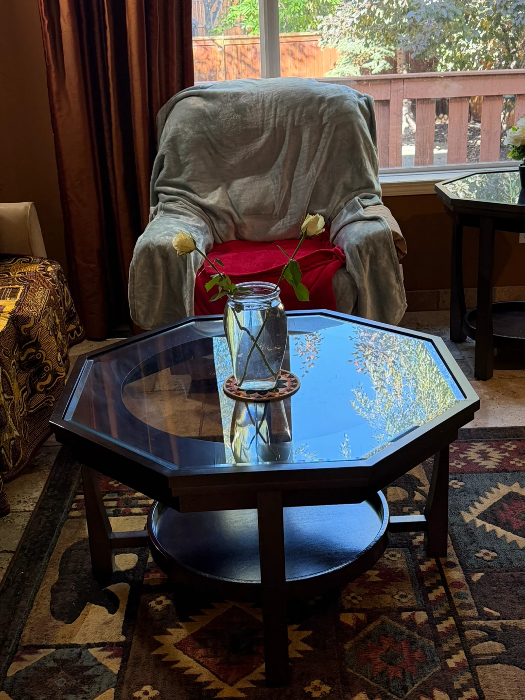 Octagonal Coffee Table with Glass Top