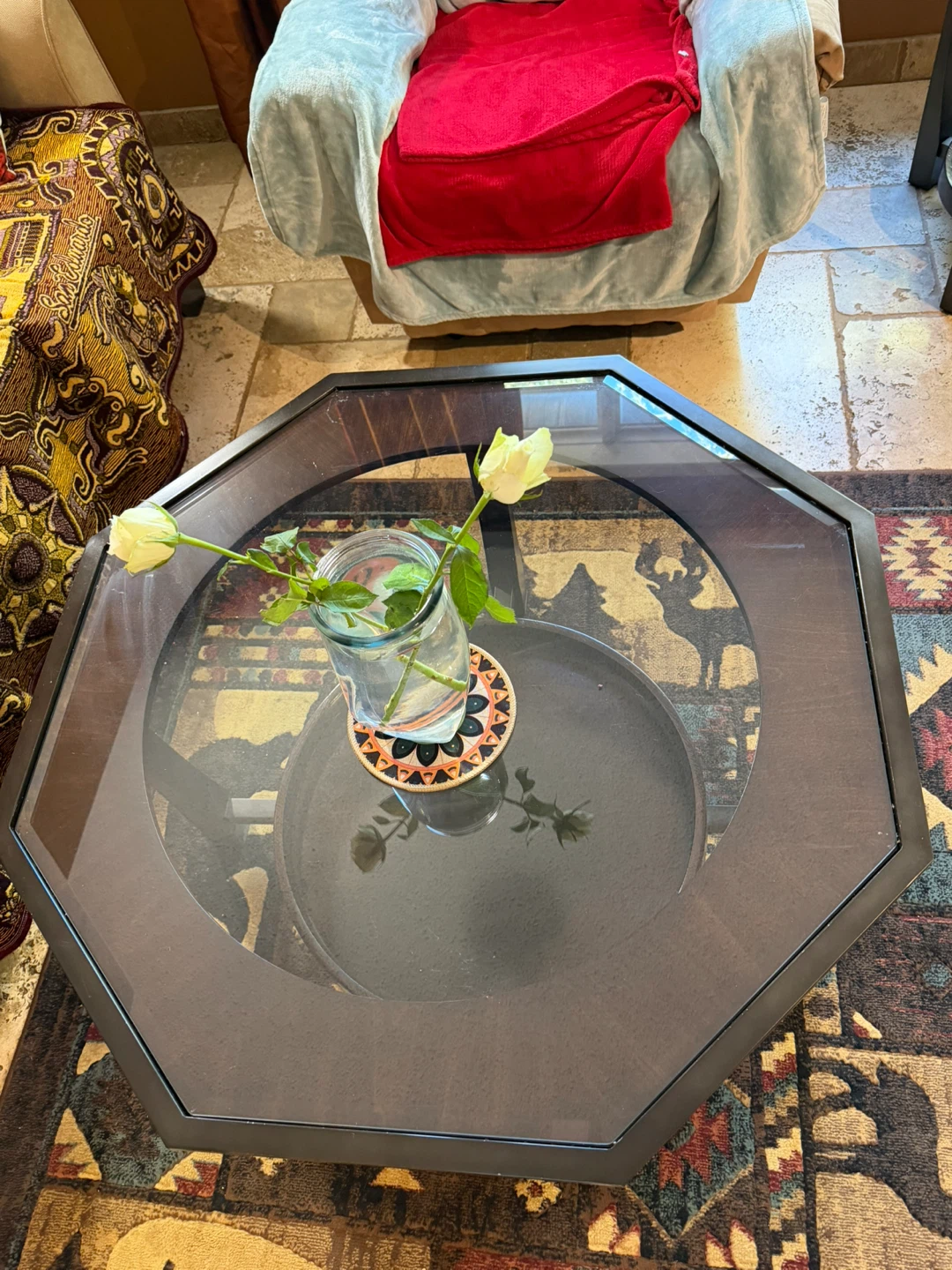 Octagonal Coffee Table with Glass Top - photo 2
