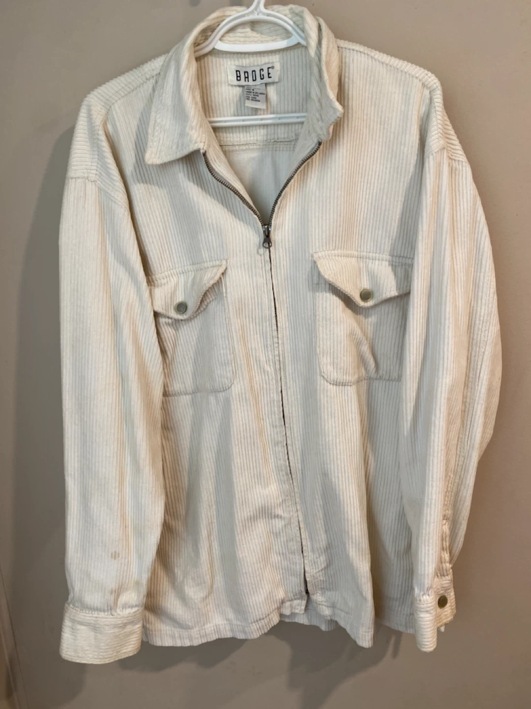 White Corduroy Zip-Up Jacket