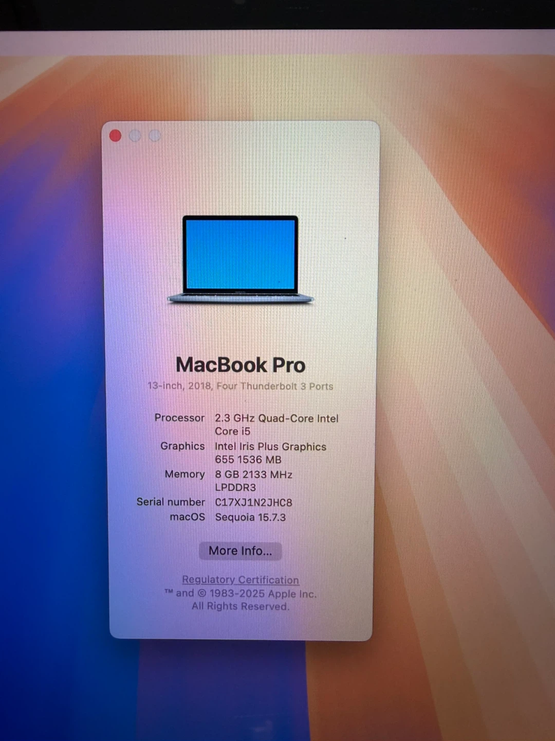 Apple MacBook Pro 2018 8GB RAM 256HB SSD Battery Normal - photo 2