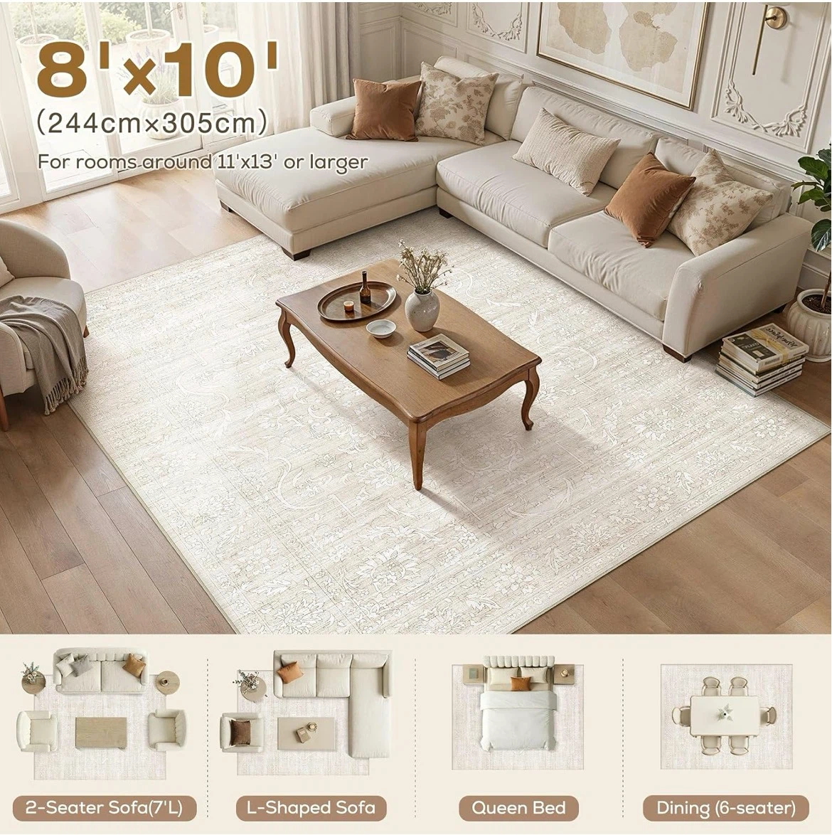Beige White Area Rug 8' x 10' - photo 5