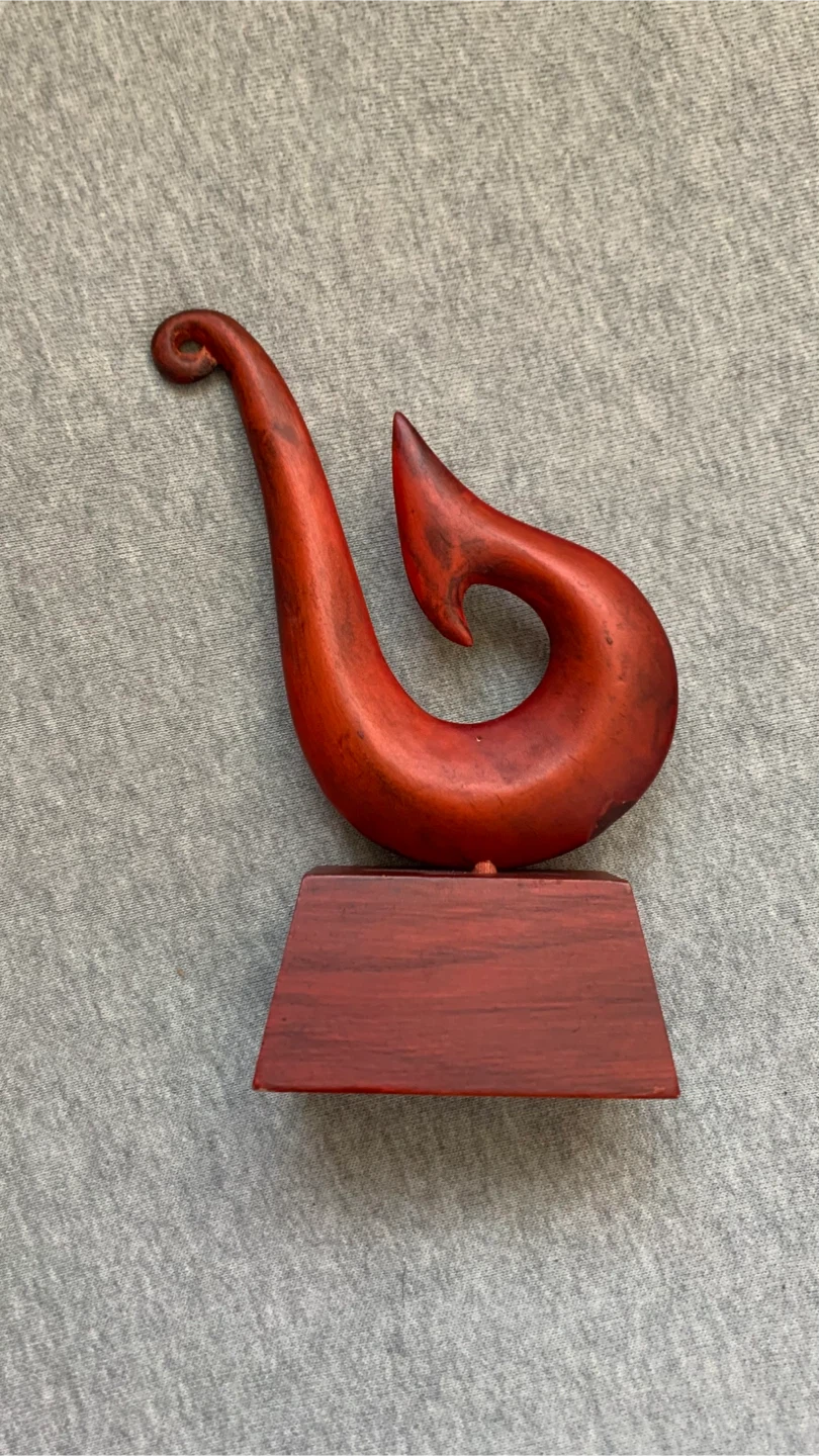 Decorative Wood Fish Hook on Base - About 6” High