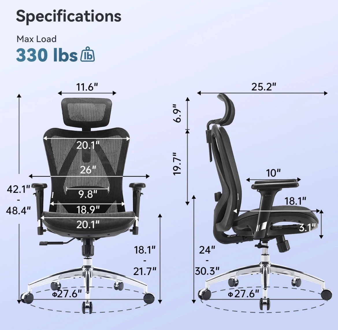 SIHOO M57 Ergonomic Mesh Office Chair with Footrest - photo 2