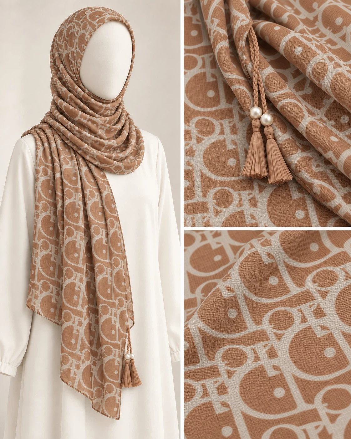 Patterned Hijab with Tassel Details. $10