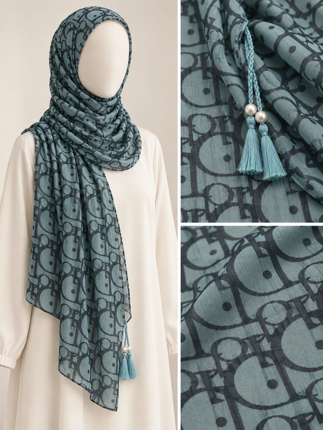 Patterned Hijab with Tassel Details. $10 - photo 3