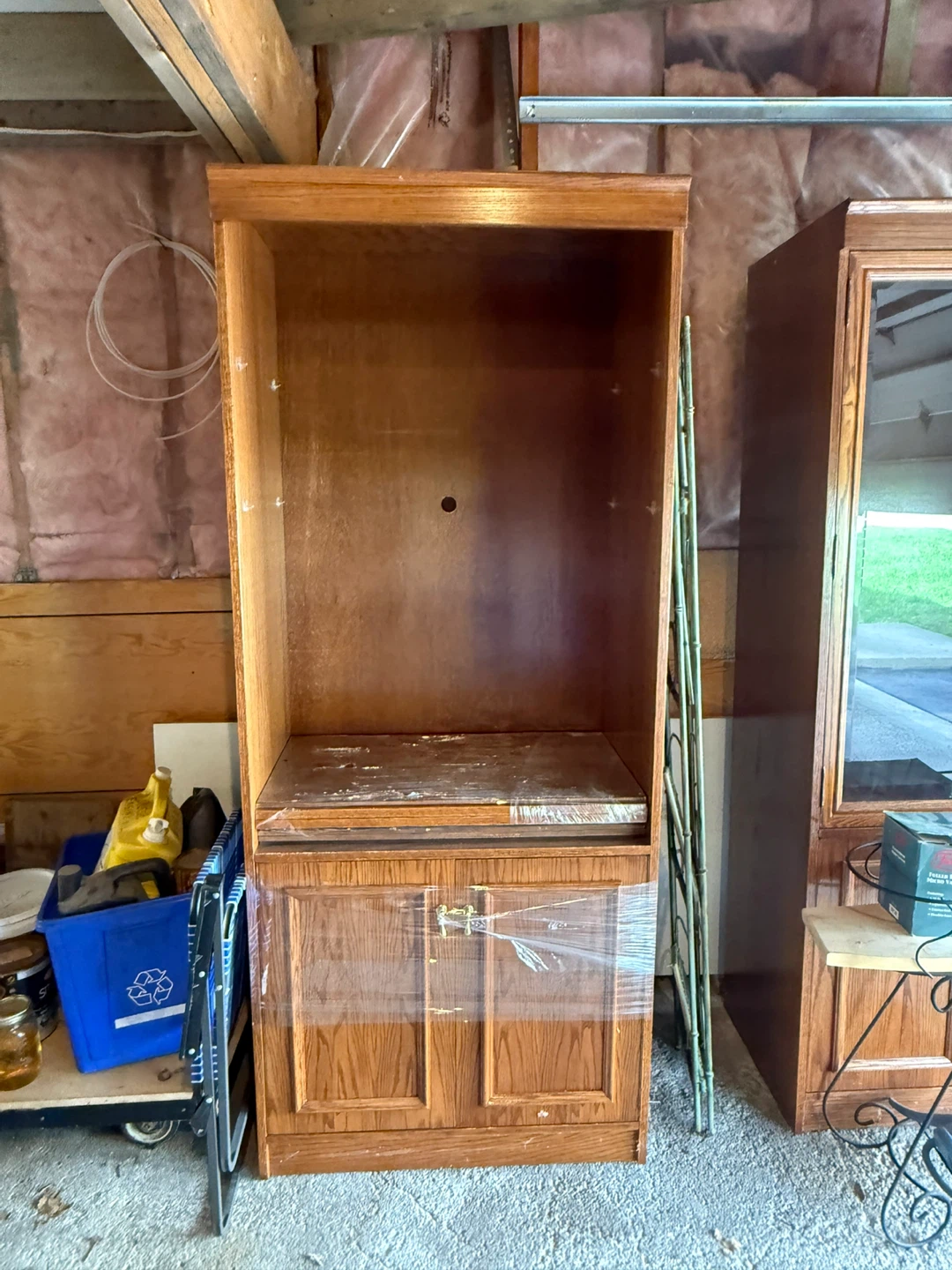 Oak Finish Display Cabinet with Lower Storage