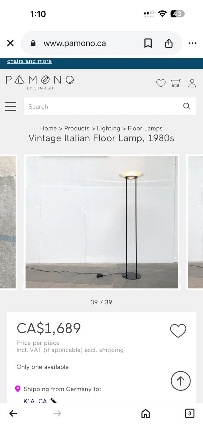 Vintage 1980s Italian Floor Lamp Marble Base