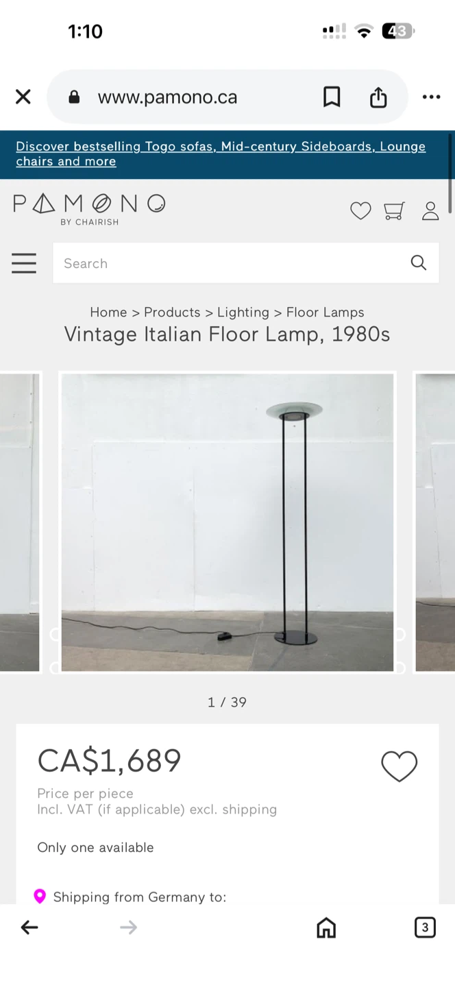 Vintage 1980s Italian Floor Lamp Marble Base - photo 2
