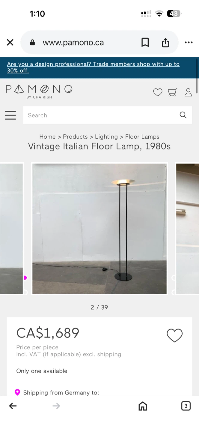 Vintage 1980s Italian Floor Lamp Marble Base - photo 3