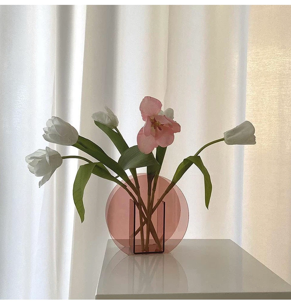 🏈 Pink Glass Circle Vase- Modern Geometry & Light - photo 2