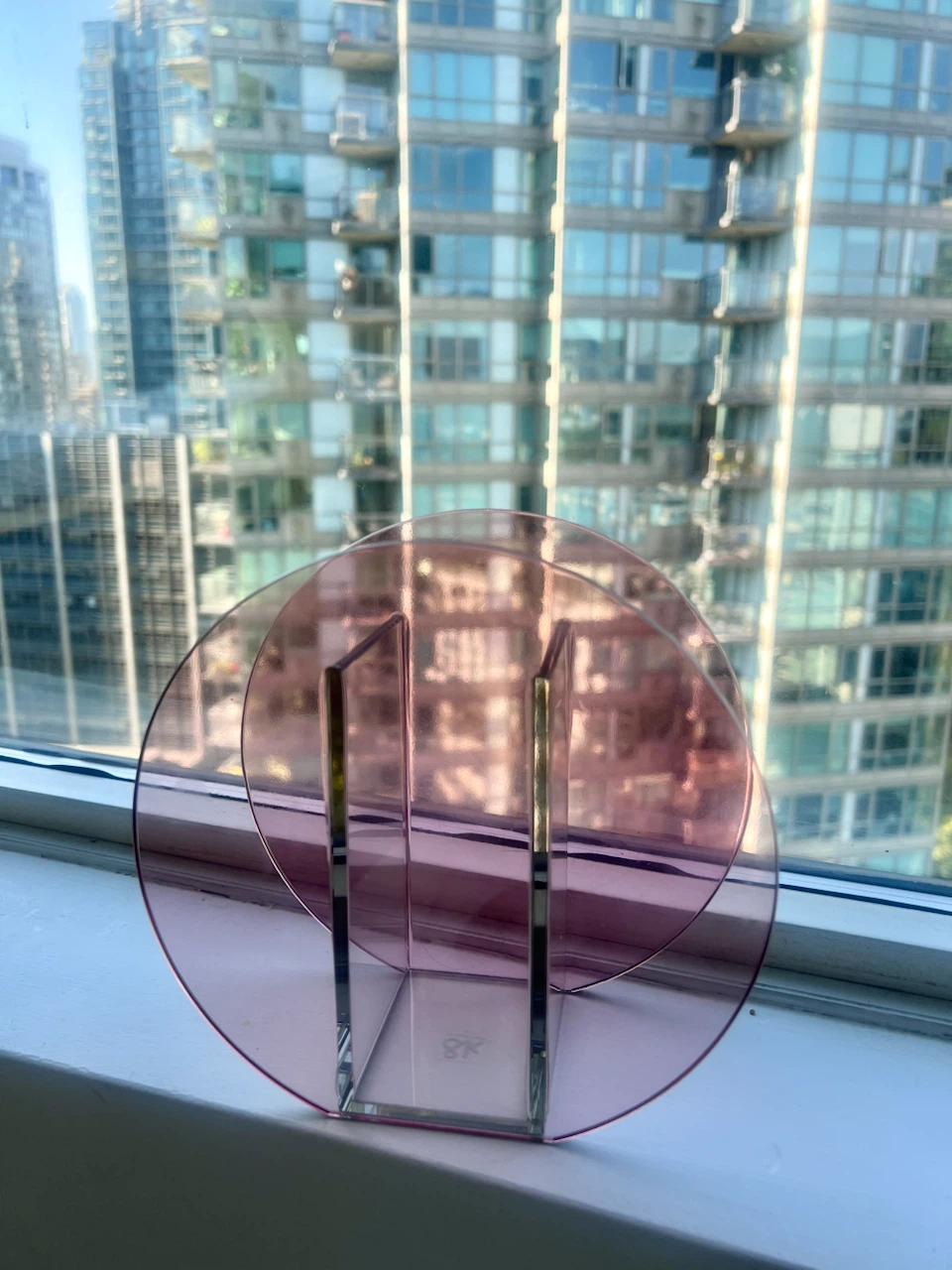 🏈 Pink Glass Circle Vase- Modern Geometry & Light - photo 5