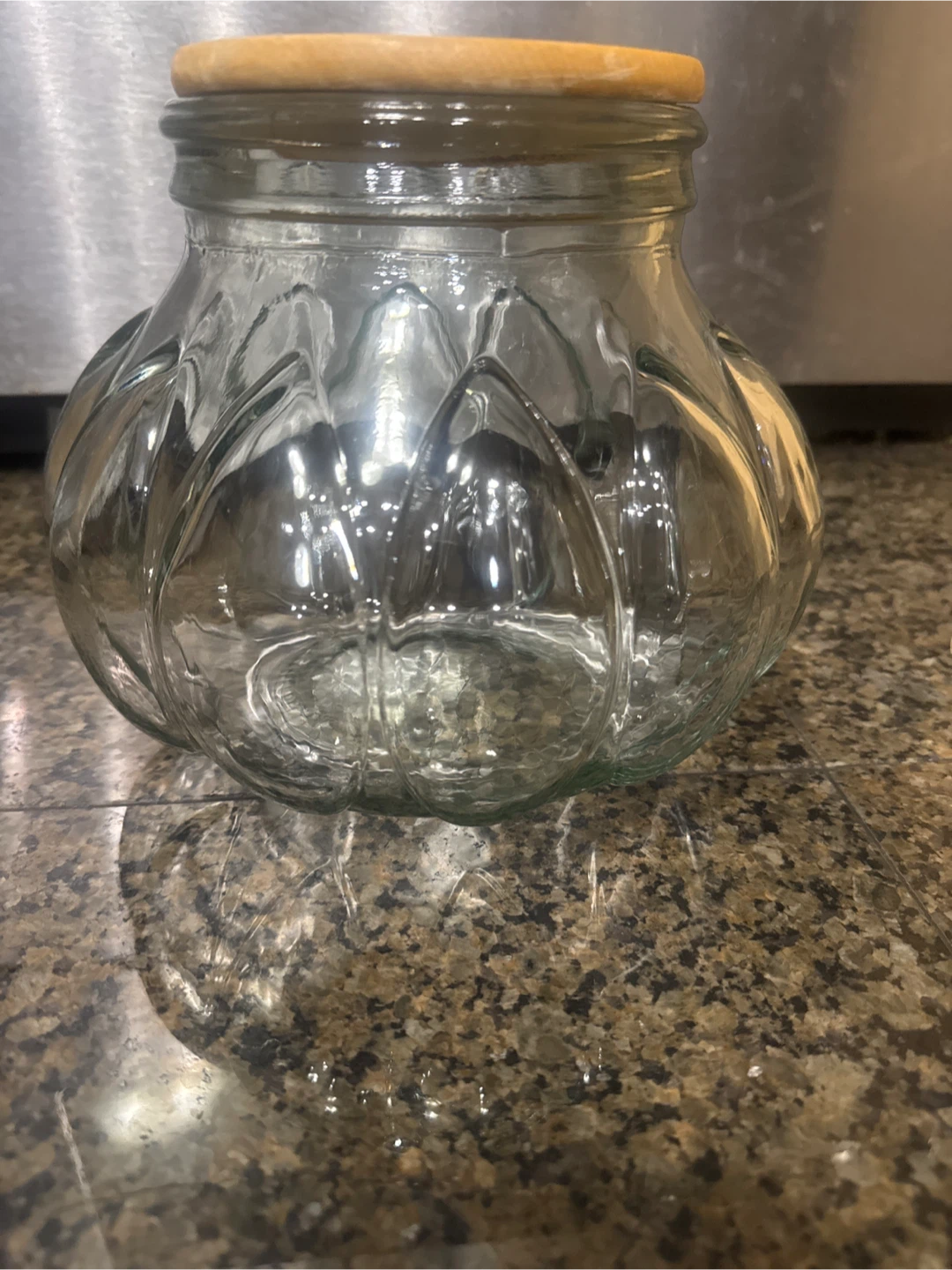 Clear Glass Pumpkin Shape Apothecary Jar with Wood Lid 8" 🏈