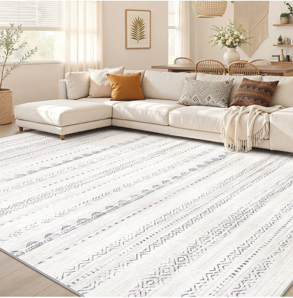 6x9 Area Rug - White and Grey Pattern