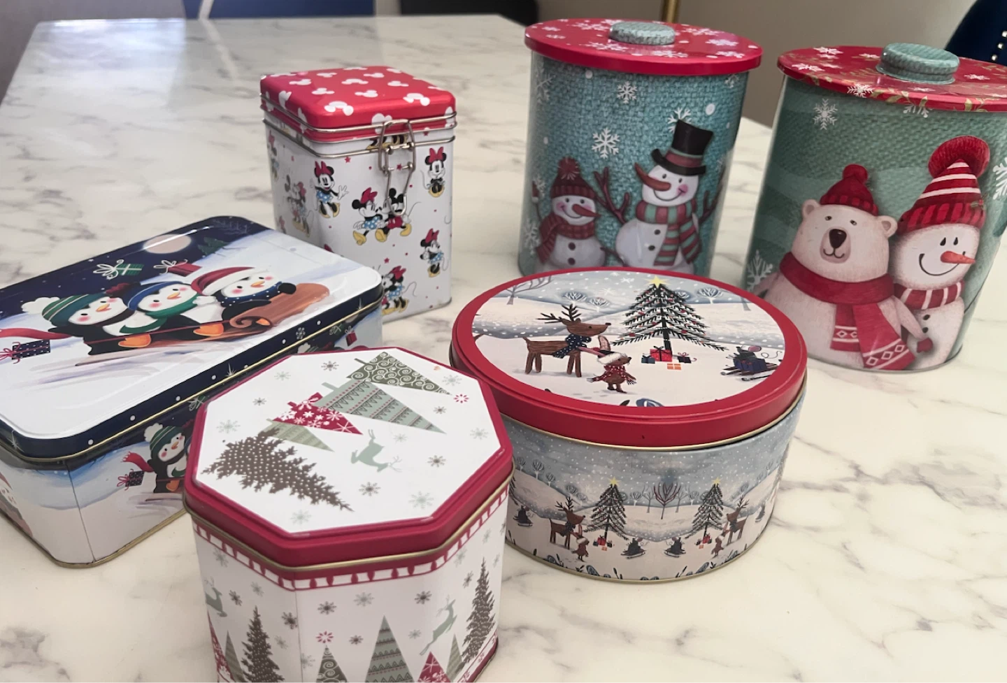 Set of 6 Holiday Decorative Tins