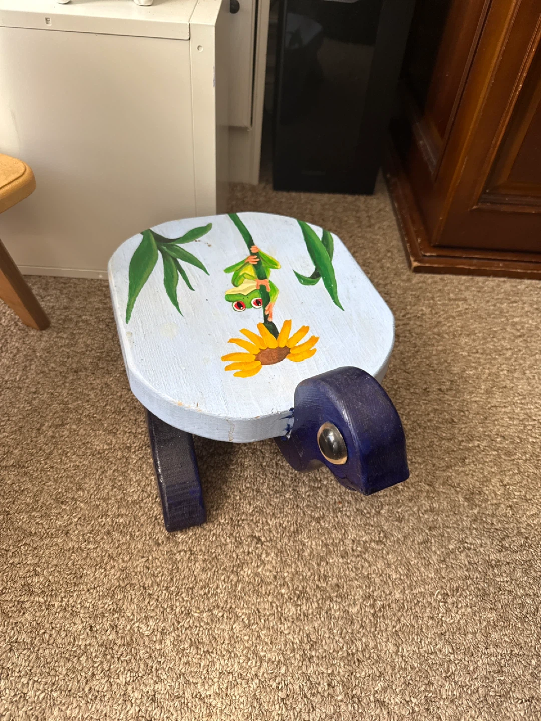 Hand-Painted Turtle Wooden Stool