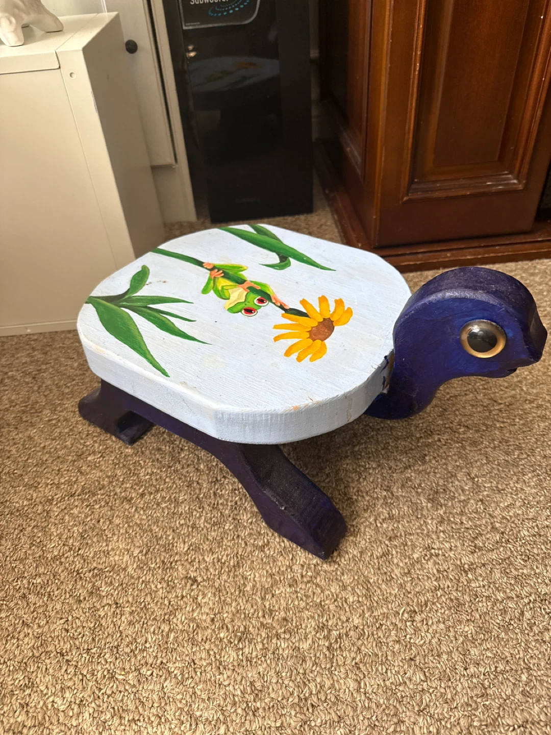Hand-Painted Turtle Wooden Stool - photo 2