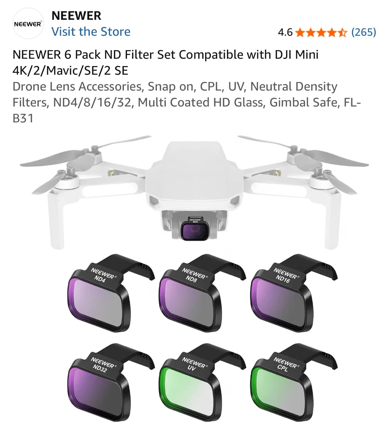 Neewer 6-Pack Drone Filter Set for DJI Mini - photo 3