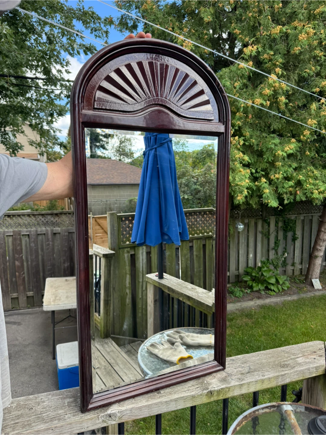 Vintage Arched Wooden Wall Mirror