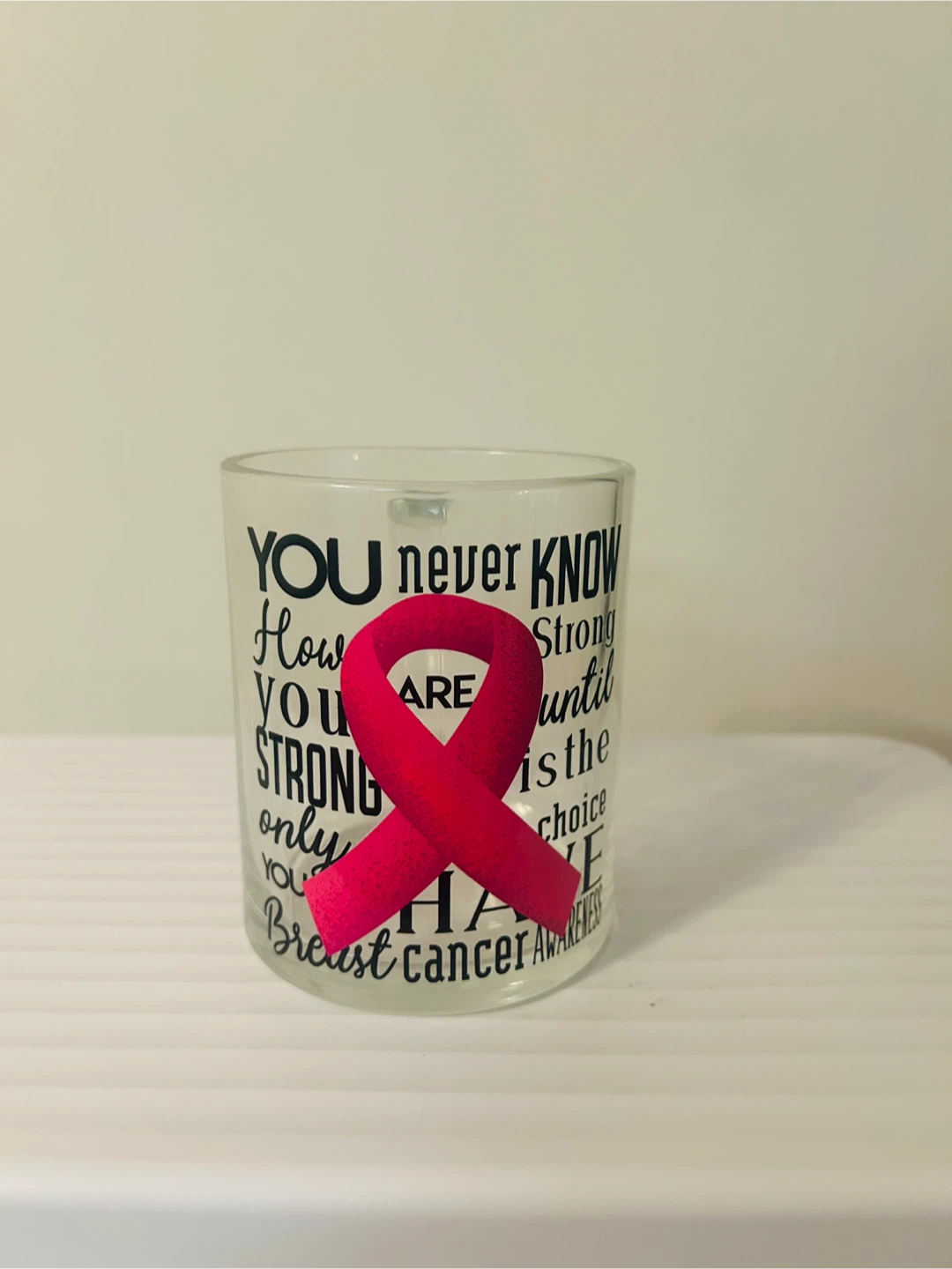 Handmade Breast 🏈 Cancer Awareness Glass Mug - photo 2
