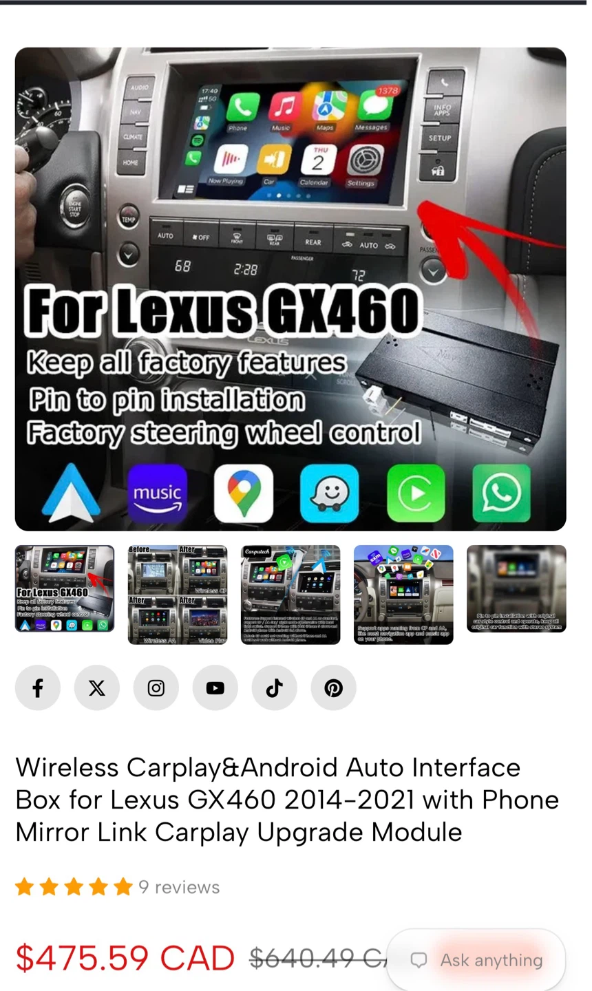 Carputech Wireless CarPlay & Android Auto for Lexus GX460