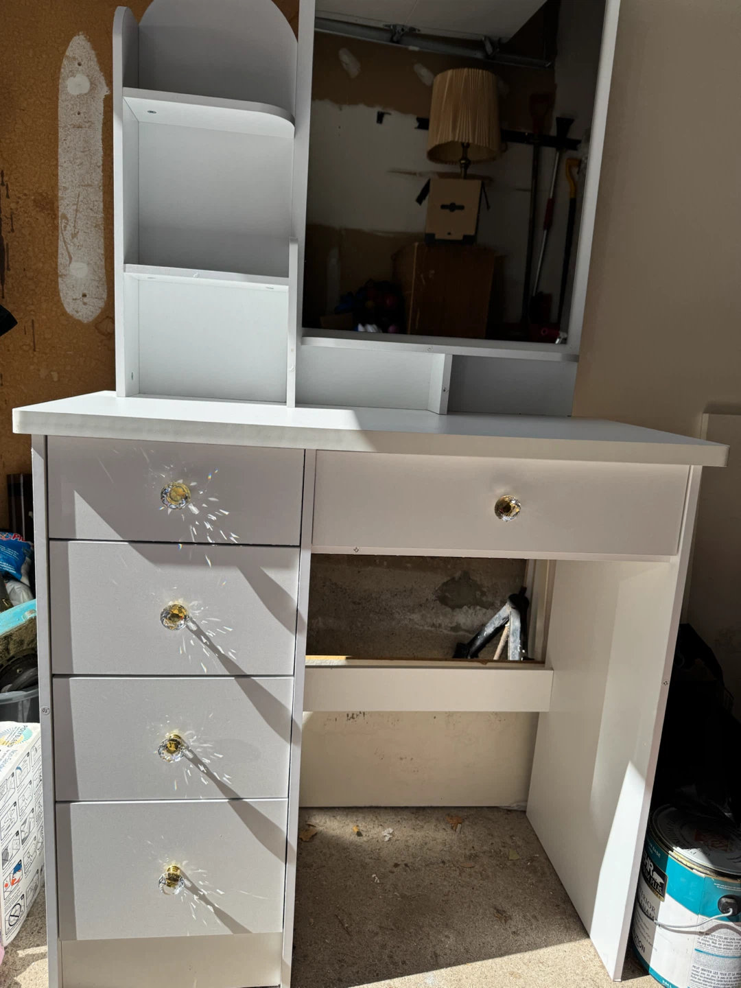New White Vanity Desk with Mirror and Shelves