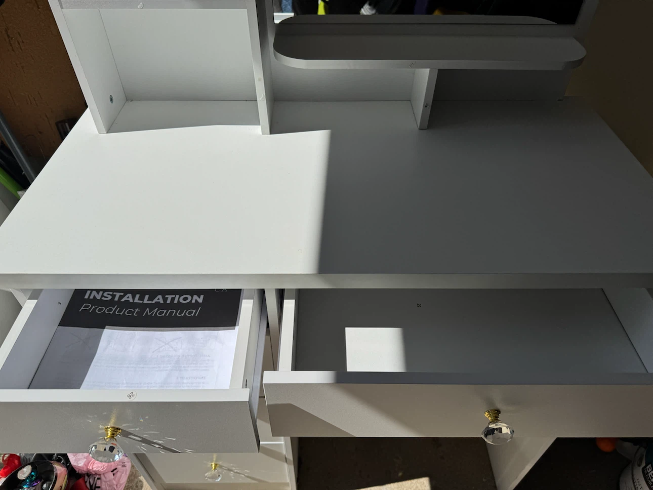 New White Vanity Desk with Mirror and Shelves - photo 4