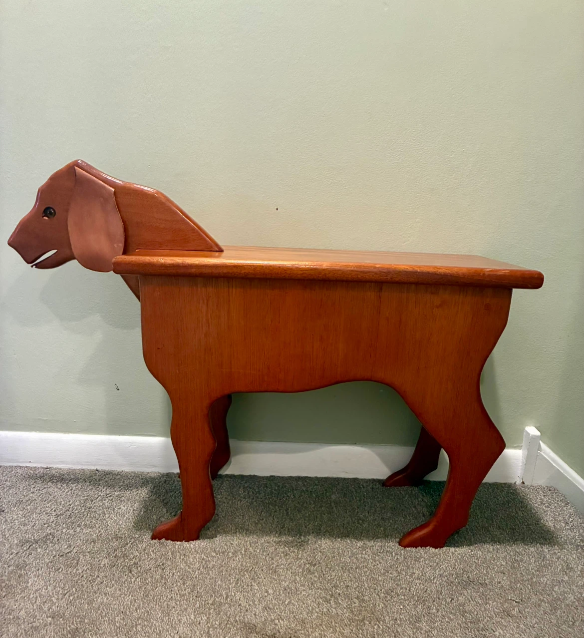 Vintage 1989 Handmade Wooden Dog Bench Signed Stephen 9/89
