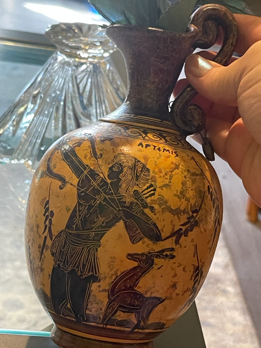 Hand-painted Greek Artemis vase replica