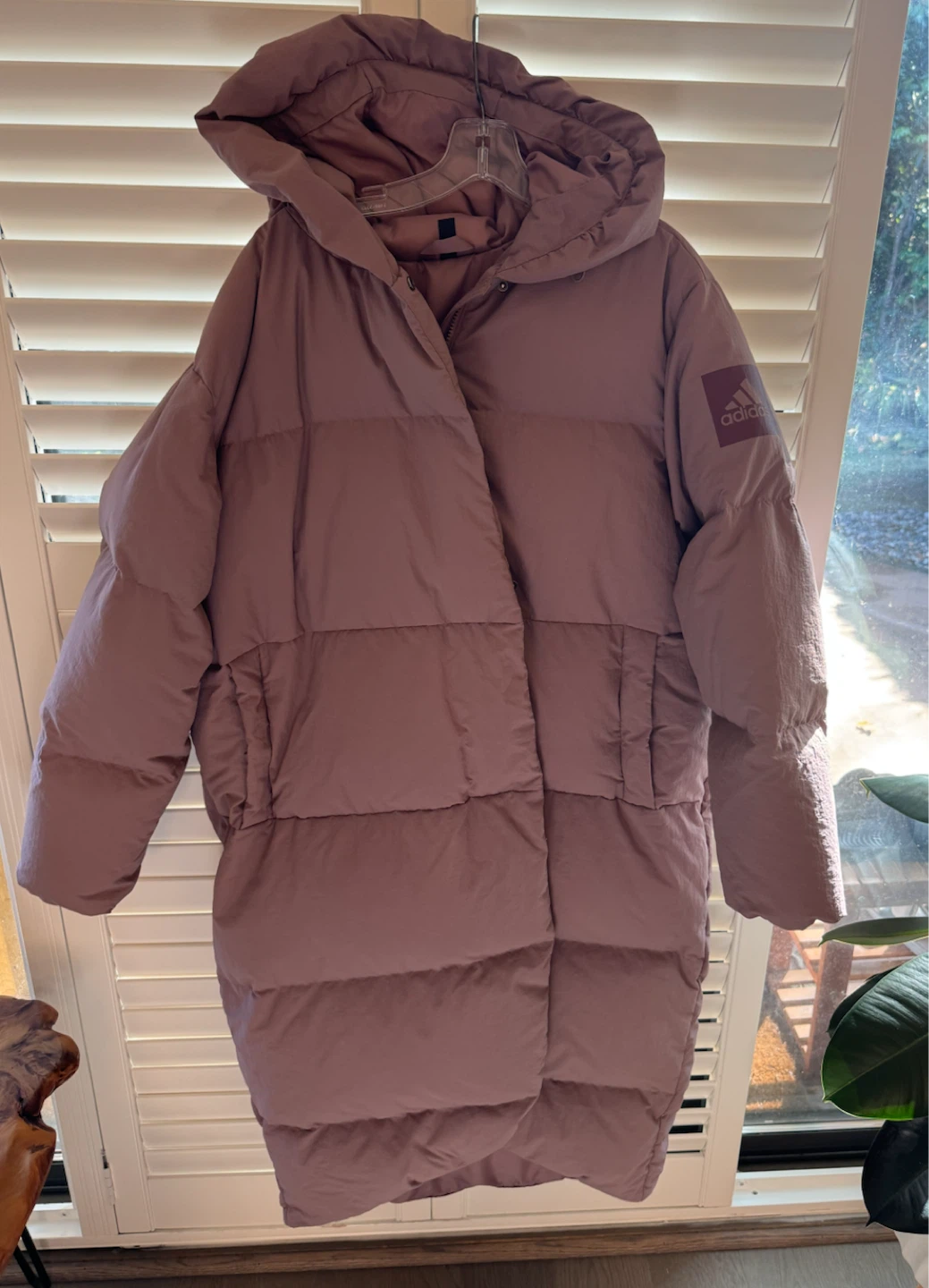 Adidas Puffer Long Coat in Dusty Pink