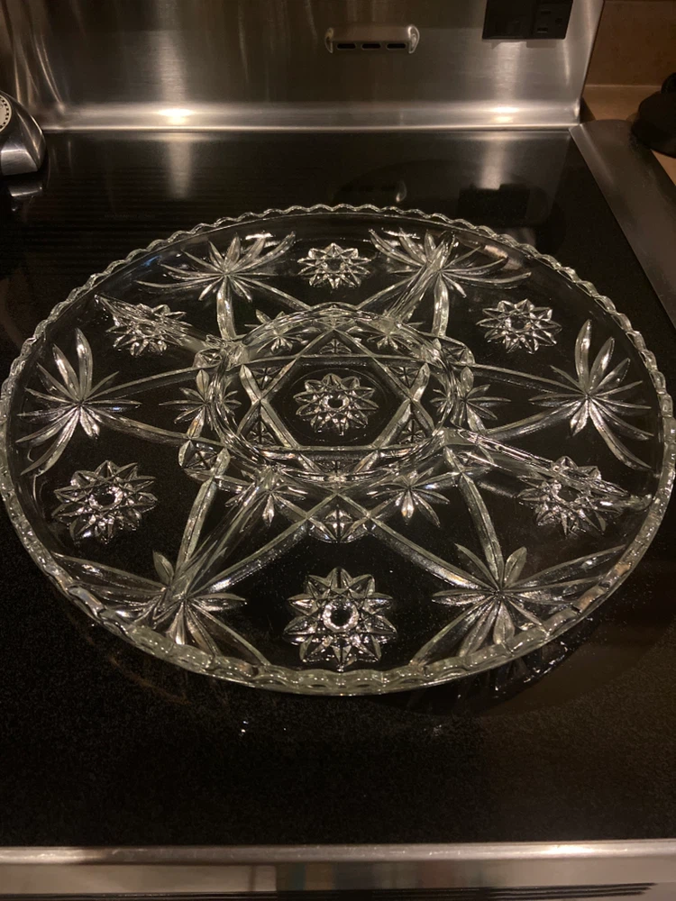 Vintage Starburst Pressed Glass Serving Platter - photo 2