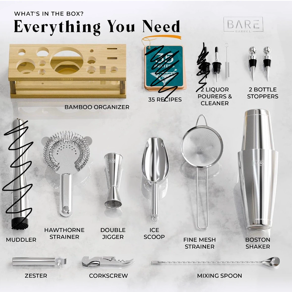 Bare Barrel 28oz Boston Cocktail Shaker Bar Set - photo 3