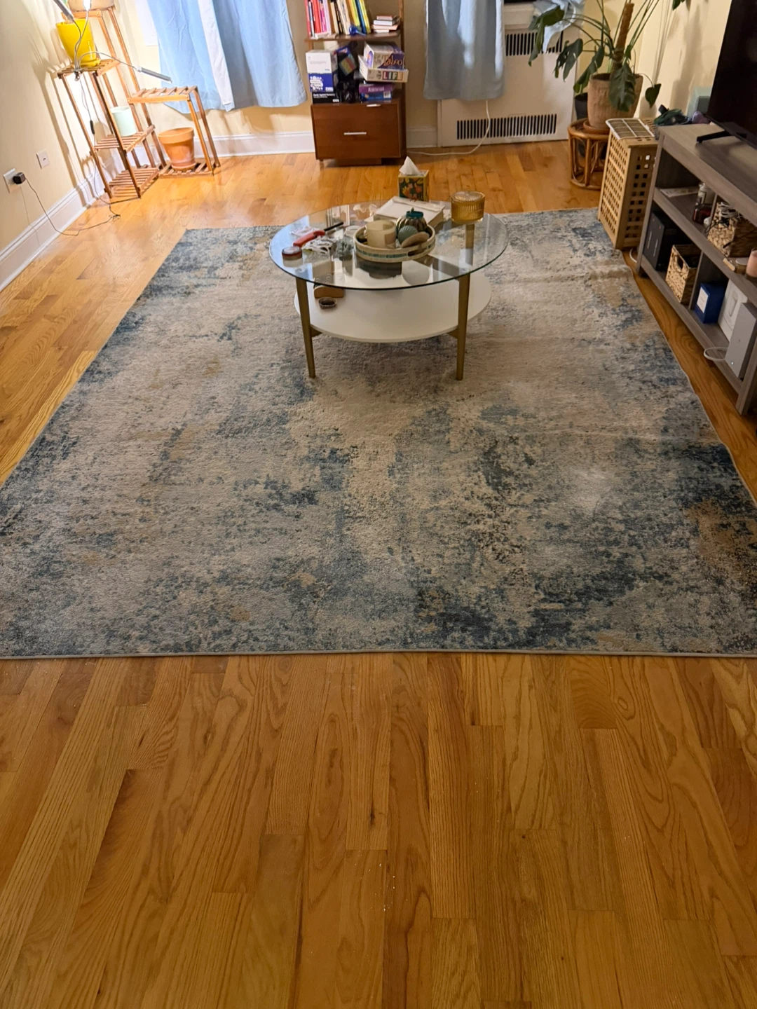 Abstract Blue and Beige Area Rug