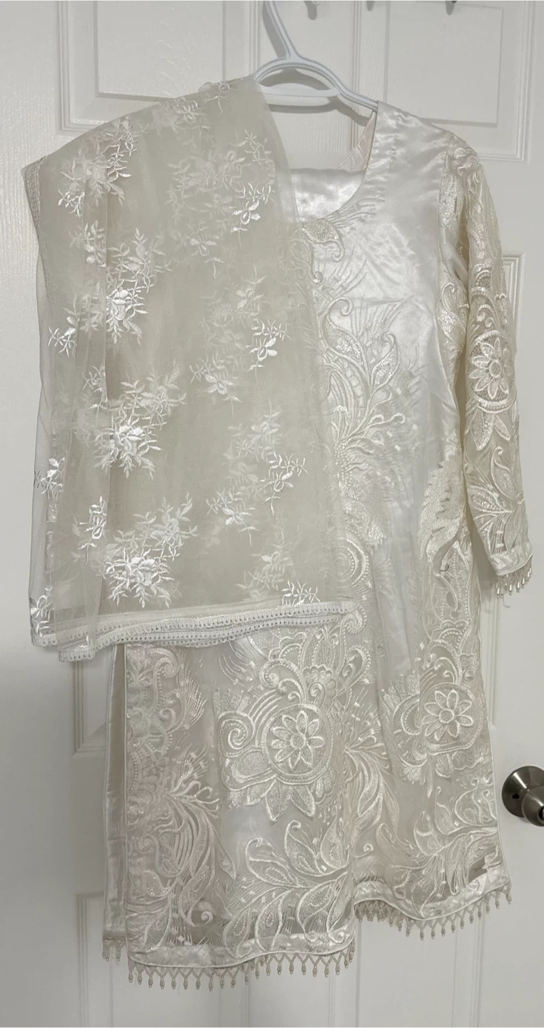 White Embroidered Pakistani Suit Set