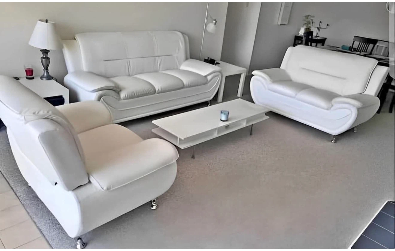 White Faux Leather Sofa Set