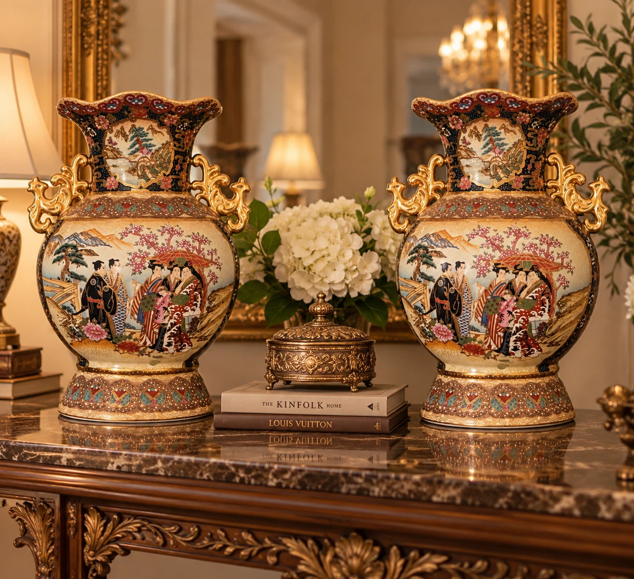 Pair of Royal Satsuma Hand-Painted Vases