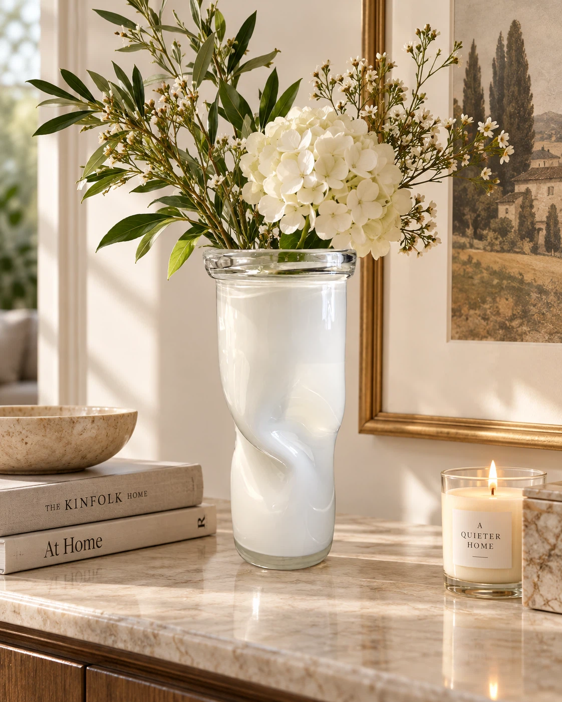 Sculptural White Art Glass Twist Vase - photo 2