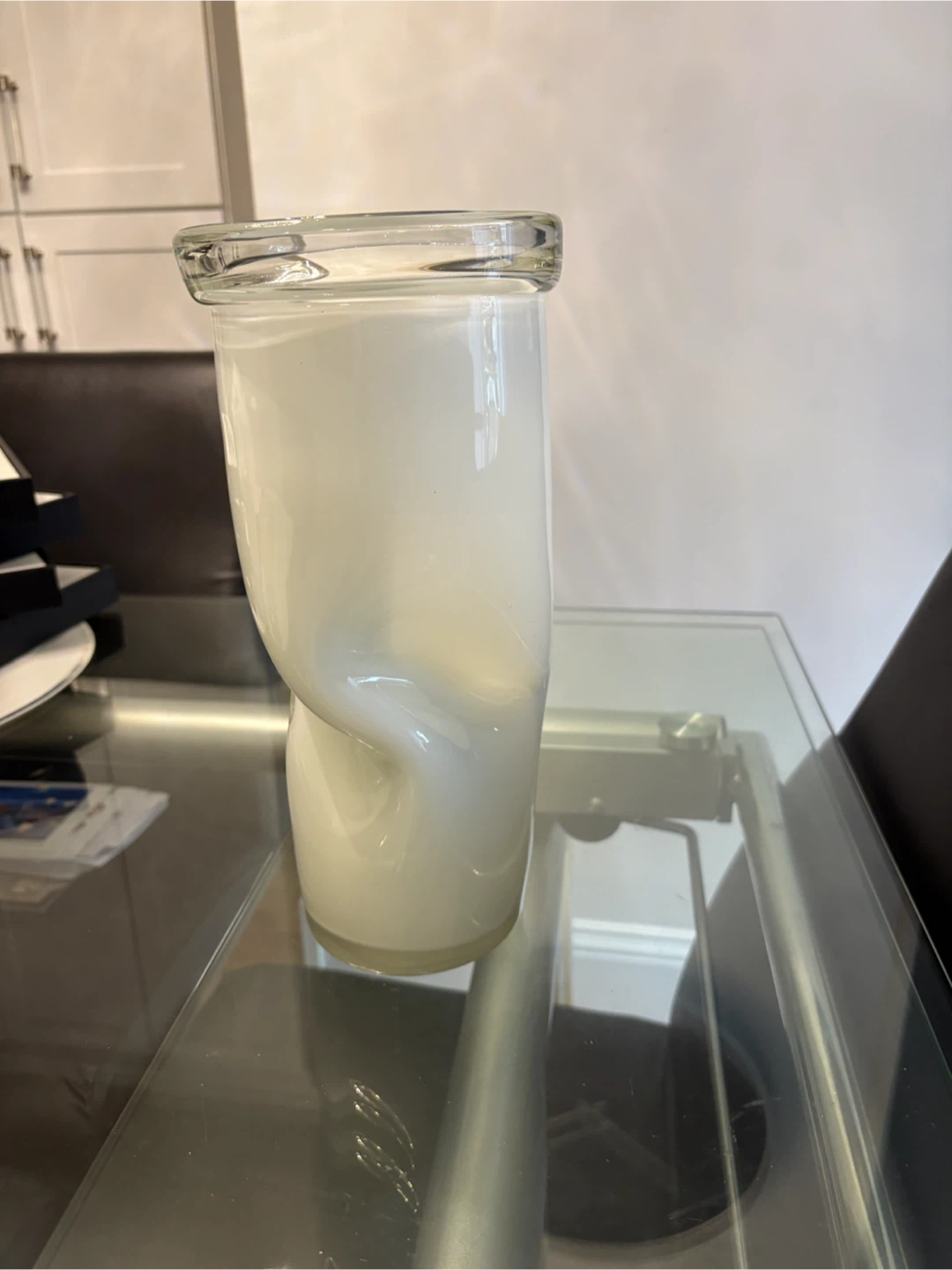 Sculptural White Art Glass Twist Vase - photo 4