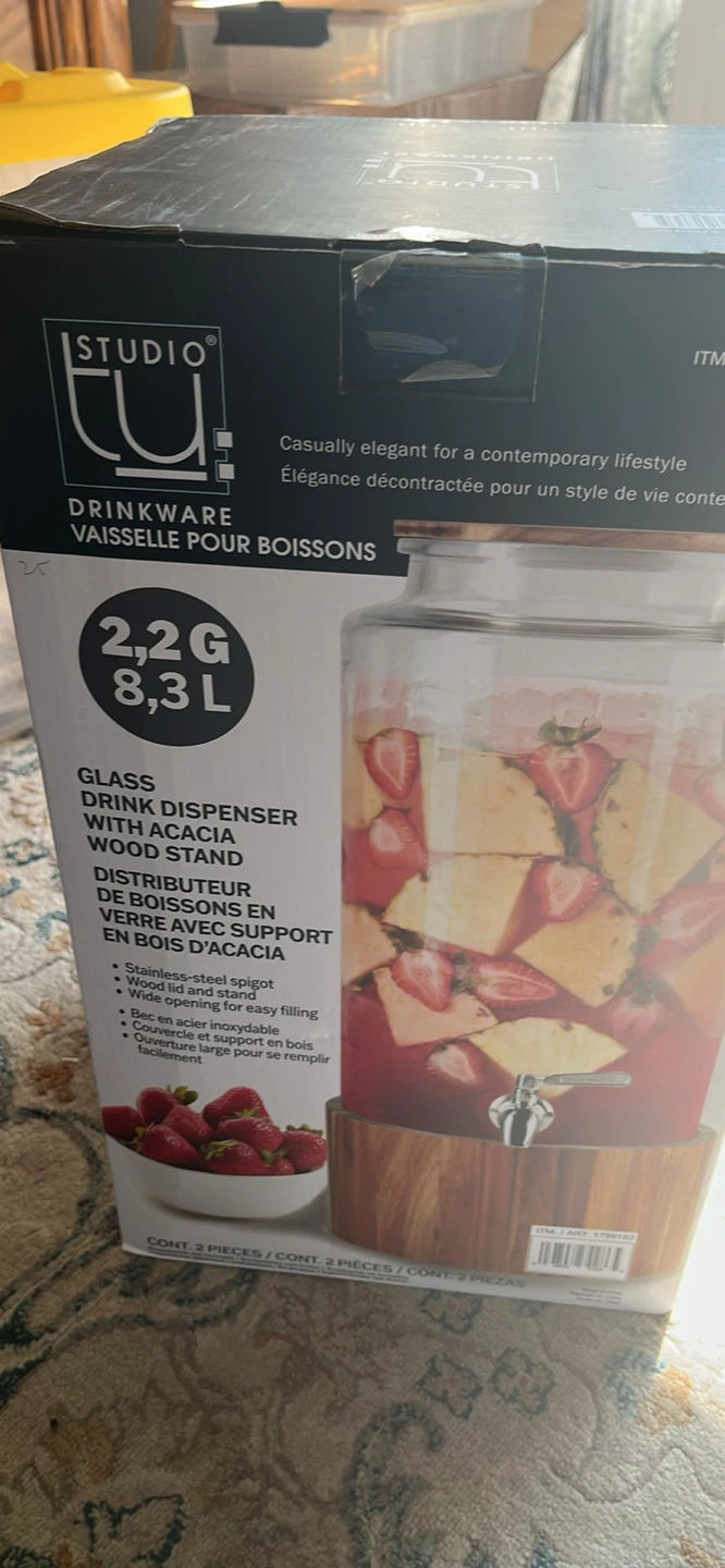 Studio Tu Glass Drink Dispenser with Acacia Wood Stand