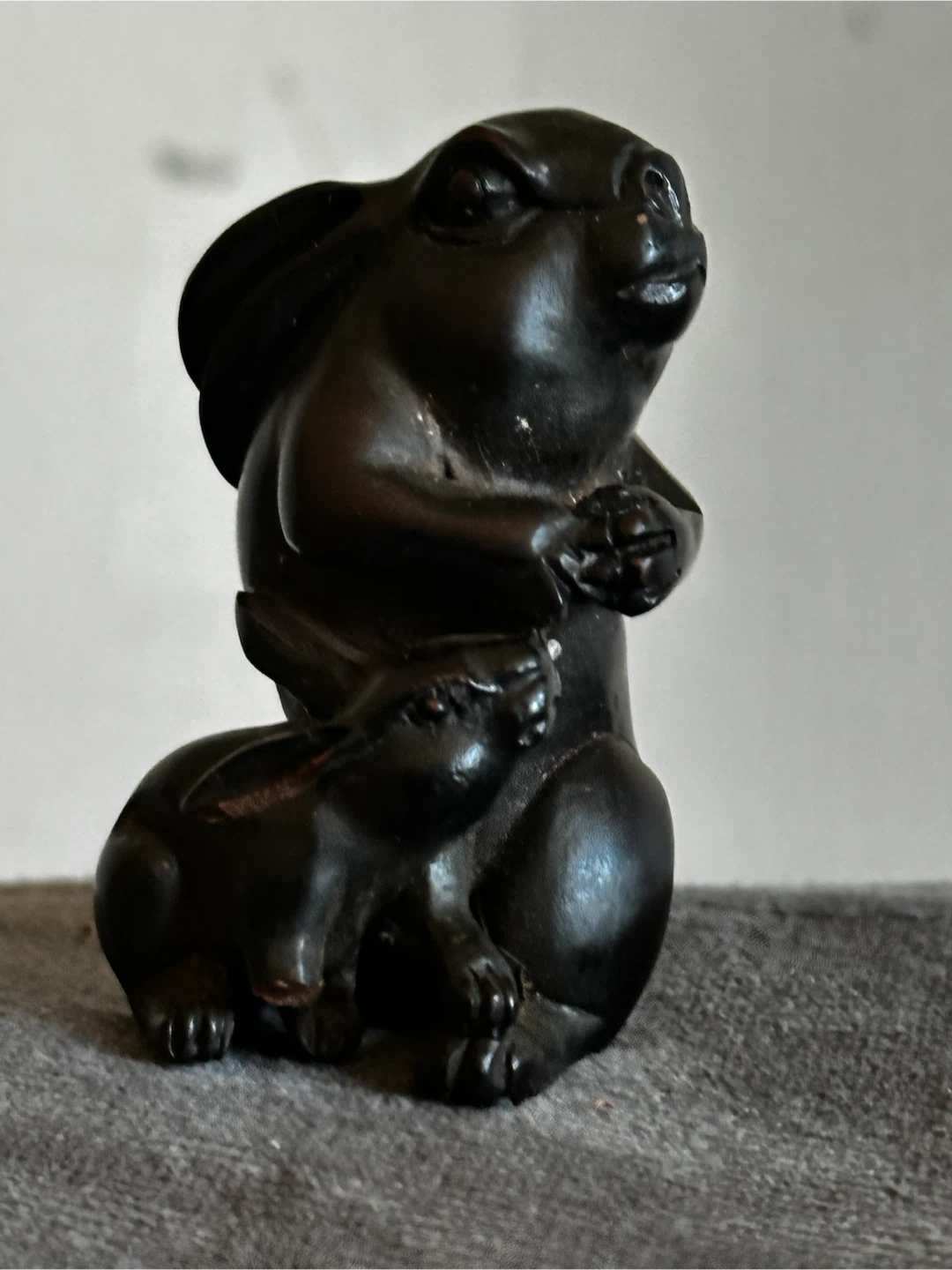 Antique Wood Netsuke - Rabbit & Kit “ as is “ - photo 2