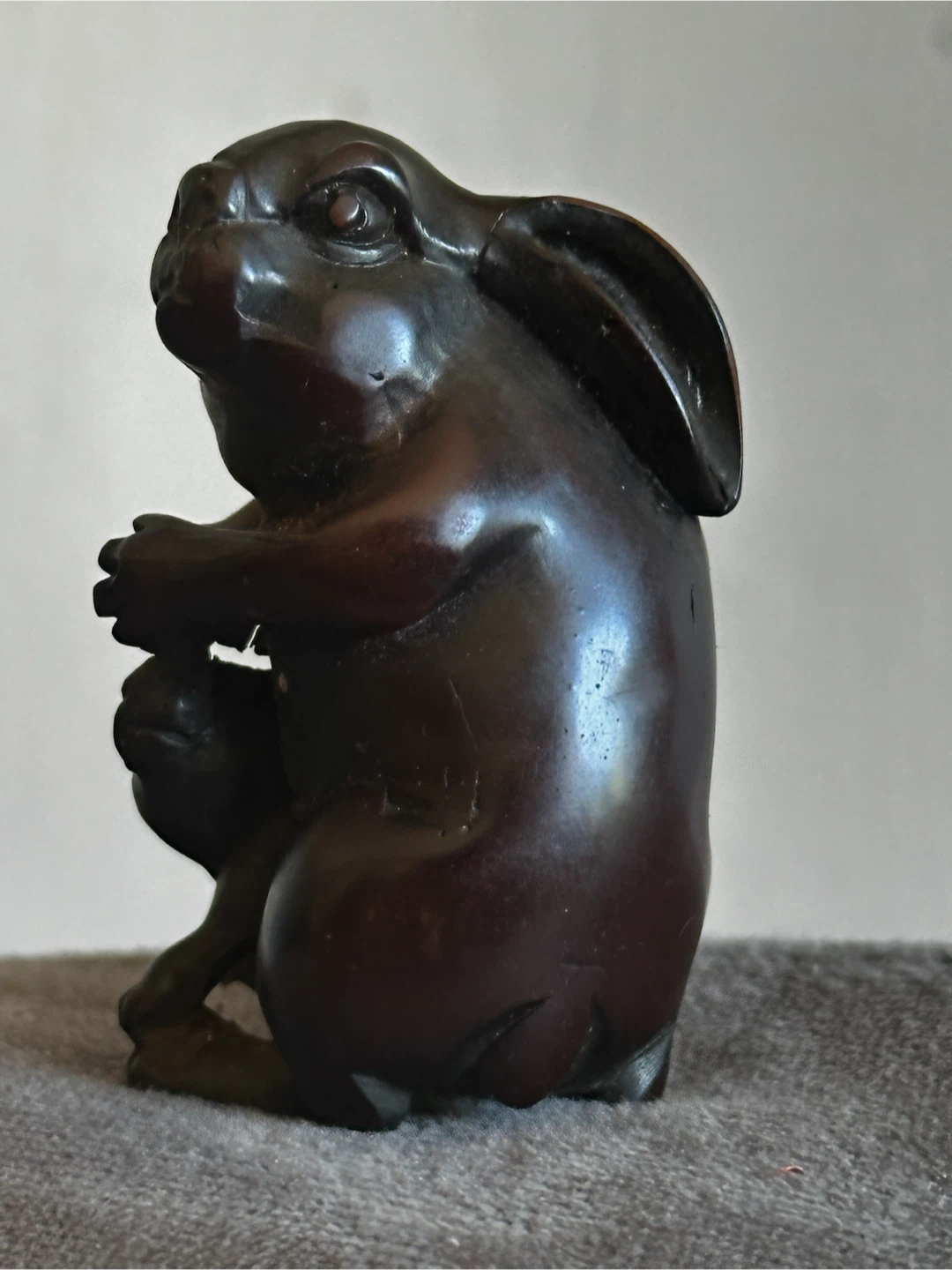 Antique Wood Netsuke - Rabbit & Kit “ as is “ - photo 3