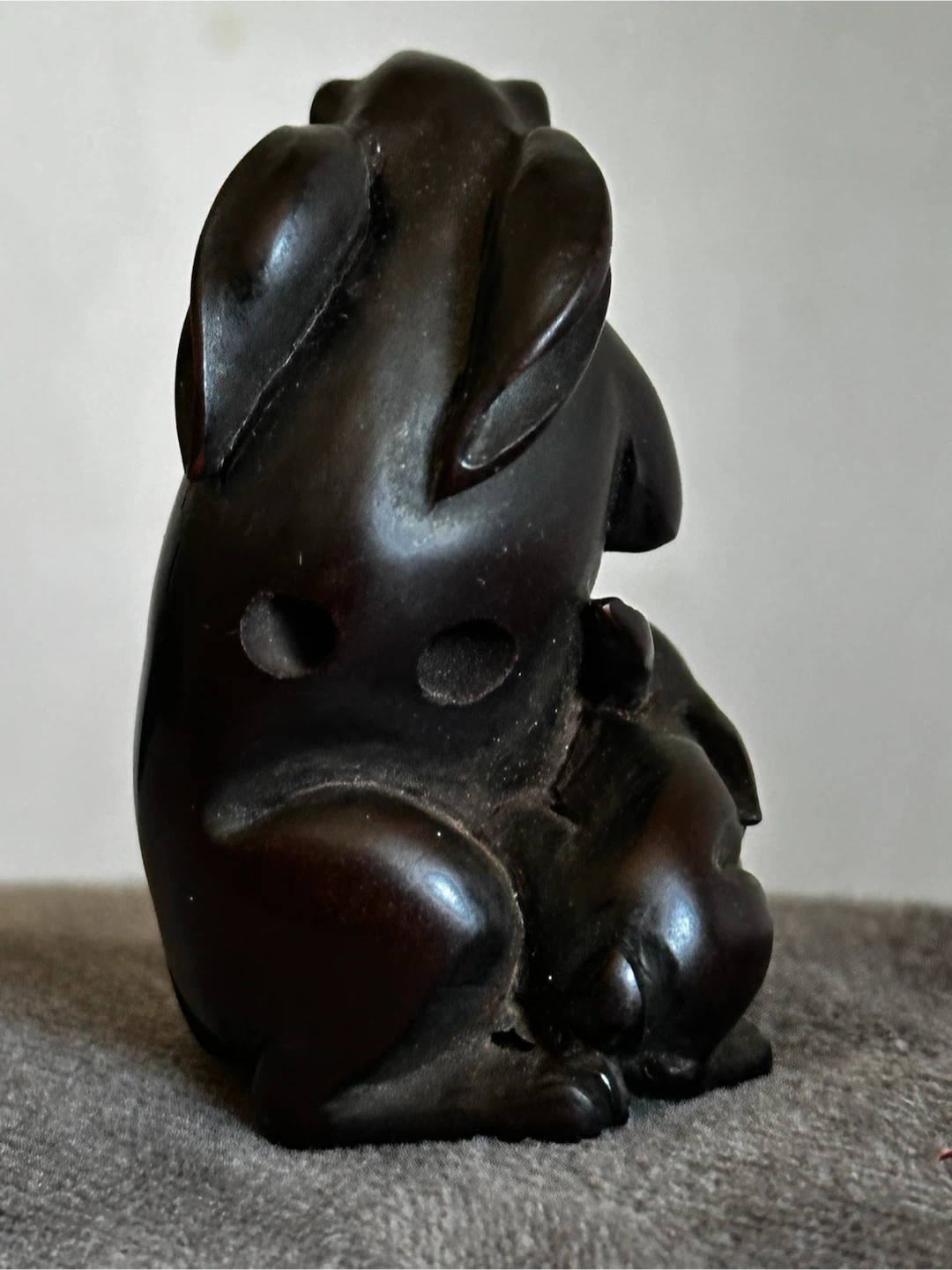 Antique Wood Netsuke - Rabbit & Kit “ as is “ - photo 4
