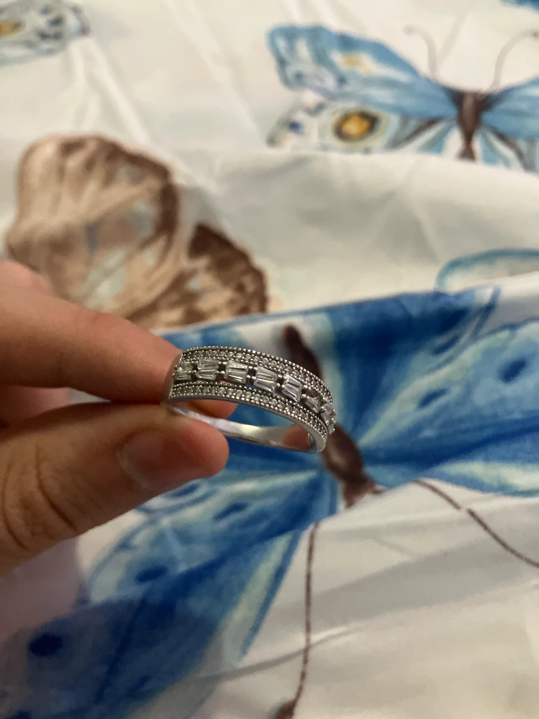 Sterling Silver 925 Baguette and Round Stone Ring