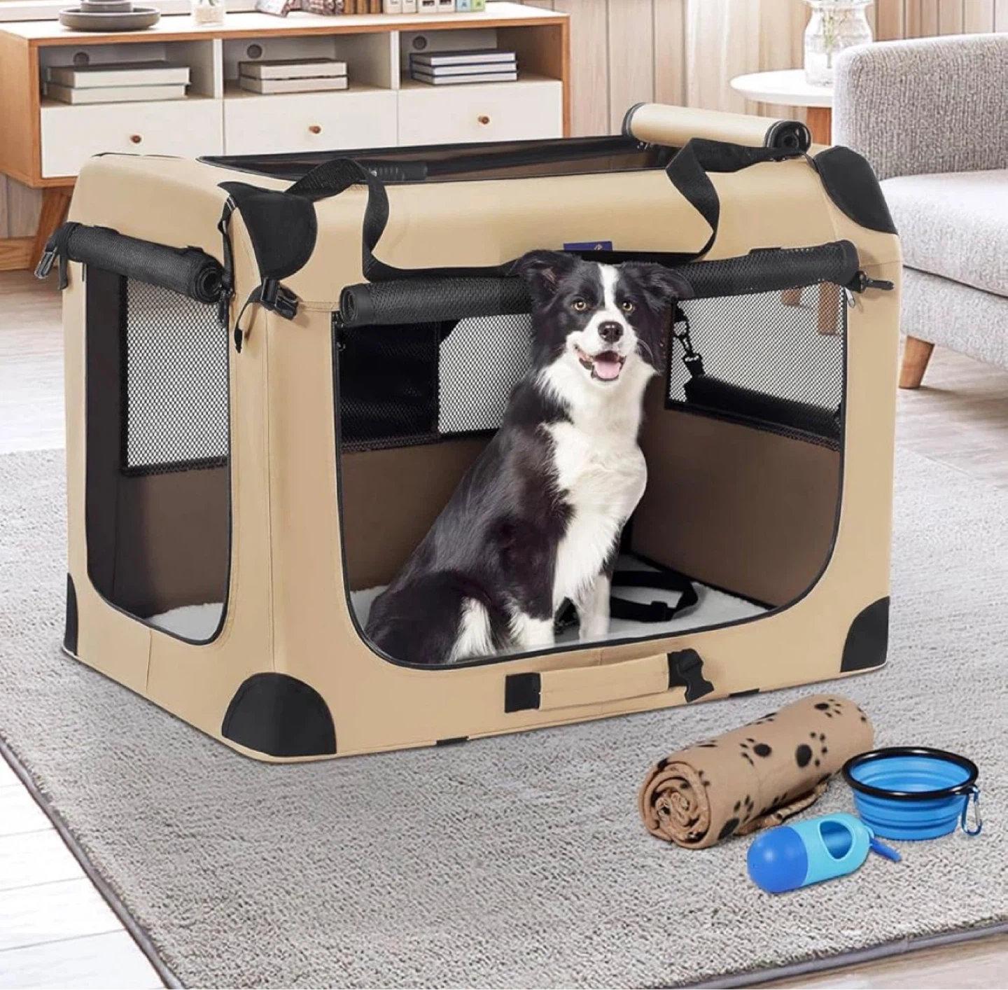 Petprsco Portable Dog Crate - Medium - Beige