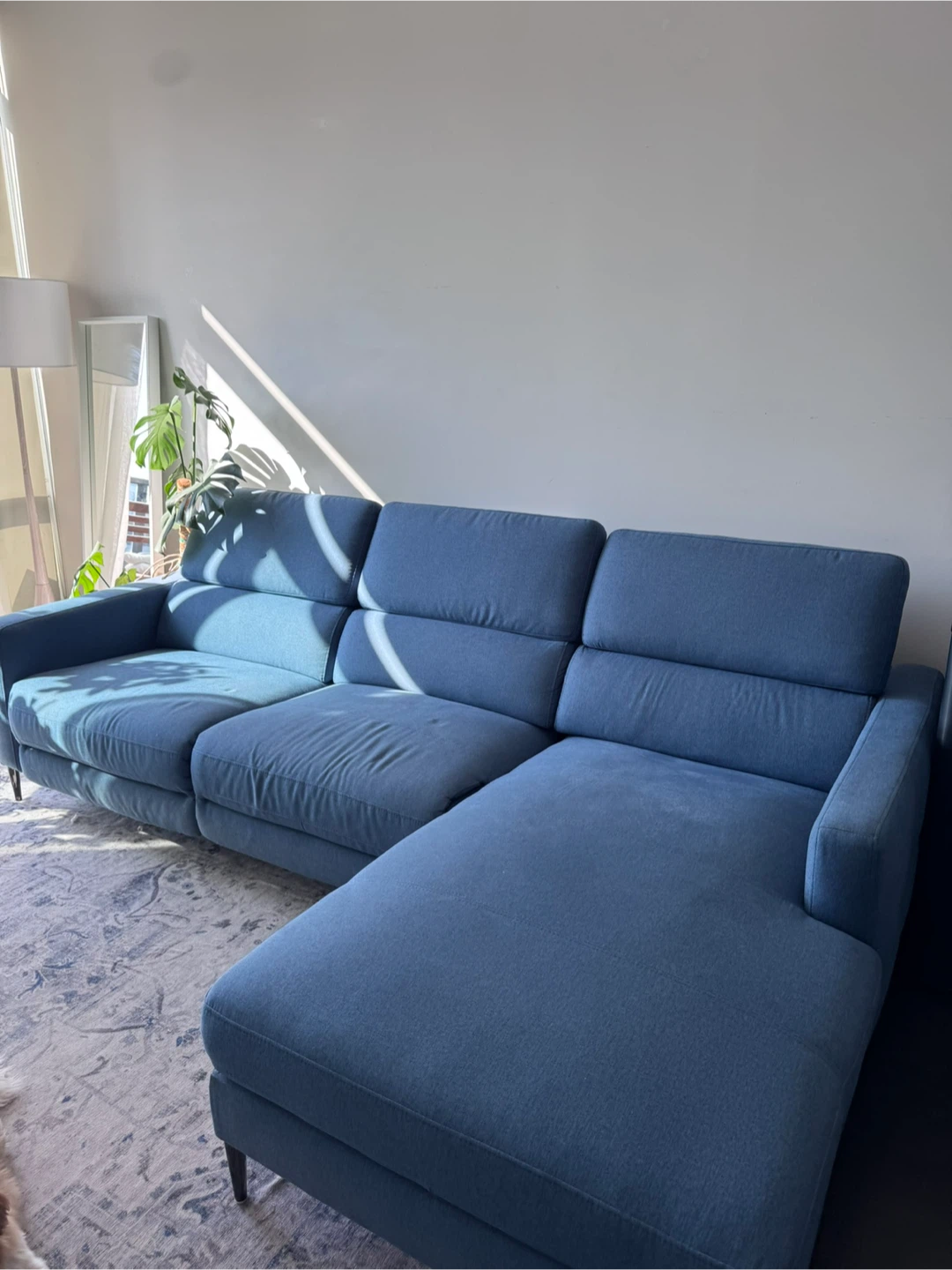 Blue Fabric Reclining Sectional Sofa