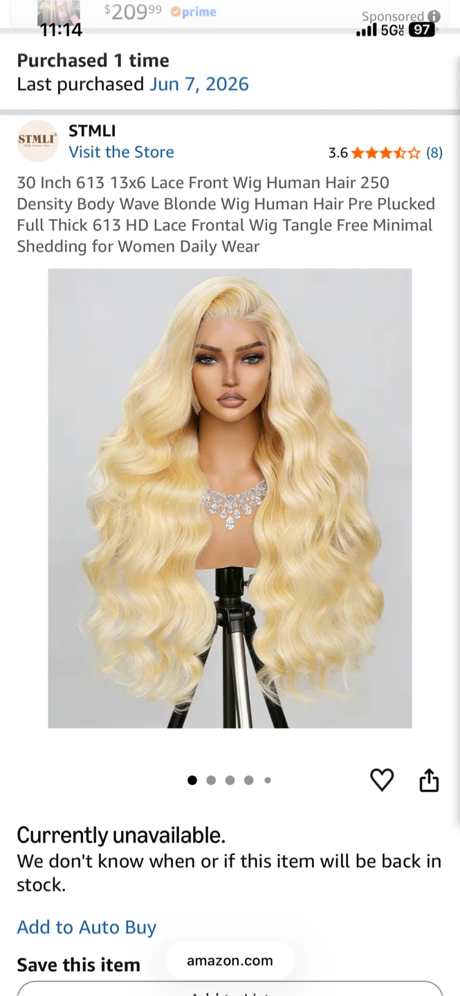 🏈 $270 OBO STMLI 30 Inch 613 Body Wave Human Hair Lace Front Wig
