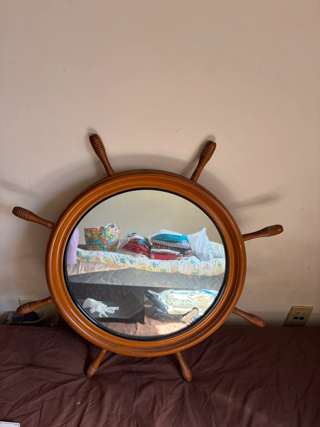 American Beauty Vintage Ship Wheel Wall Mirror