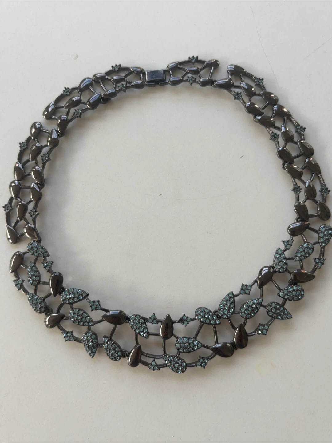 Gunmetal tone crystal statement necklace