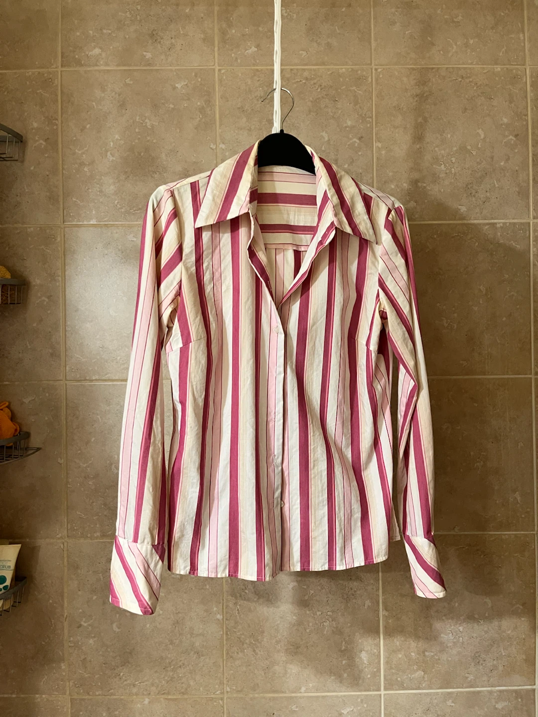 Striped Pink and White Collared Shirt 🏈