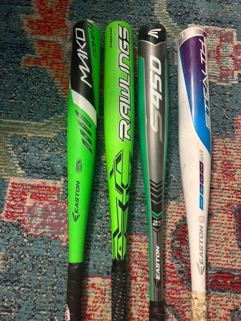 Set of 4 Easton and Rawlings Baseball Bats