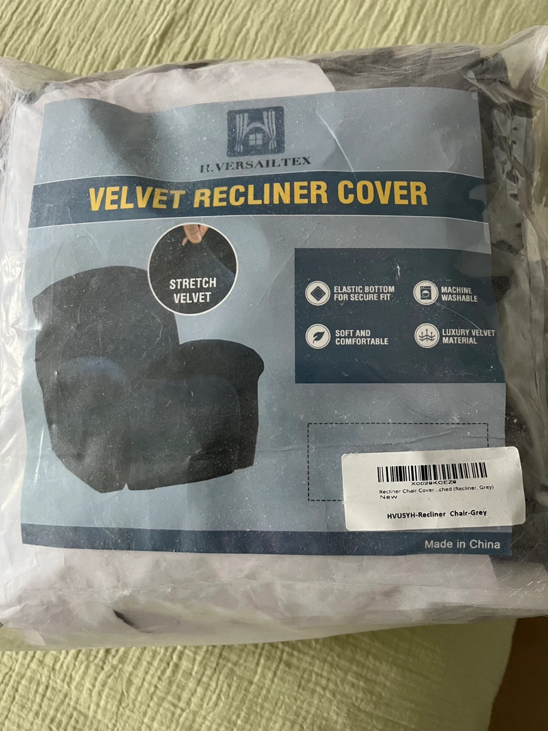 H. Versailtex Velvet Recliner Cover - Grey
